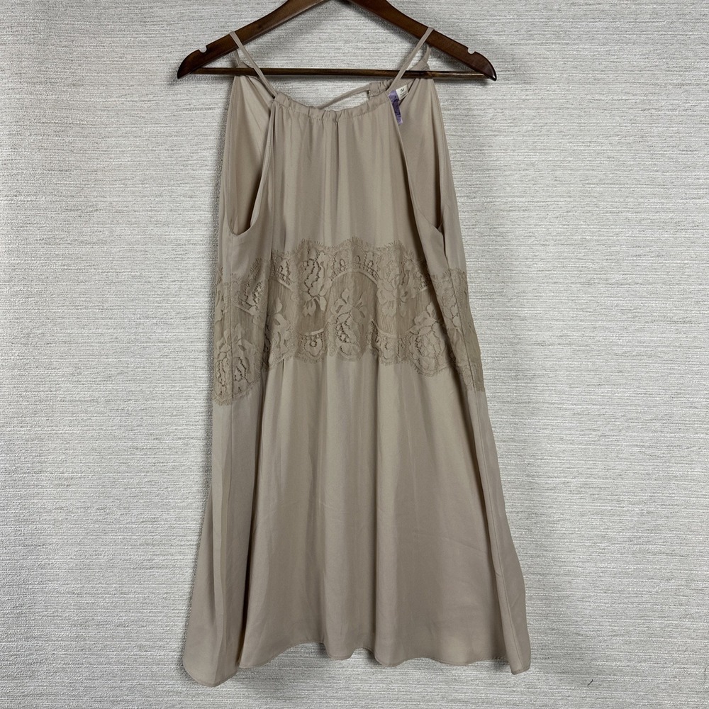 Beige Lace Slip Dress Medium Boho Cottageore Flowy Midi Spaghetti Stap Lined